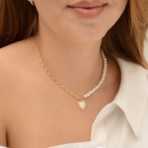 CADENA PERLAS Y ESLABONES CON CORAZÓN