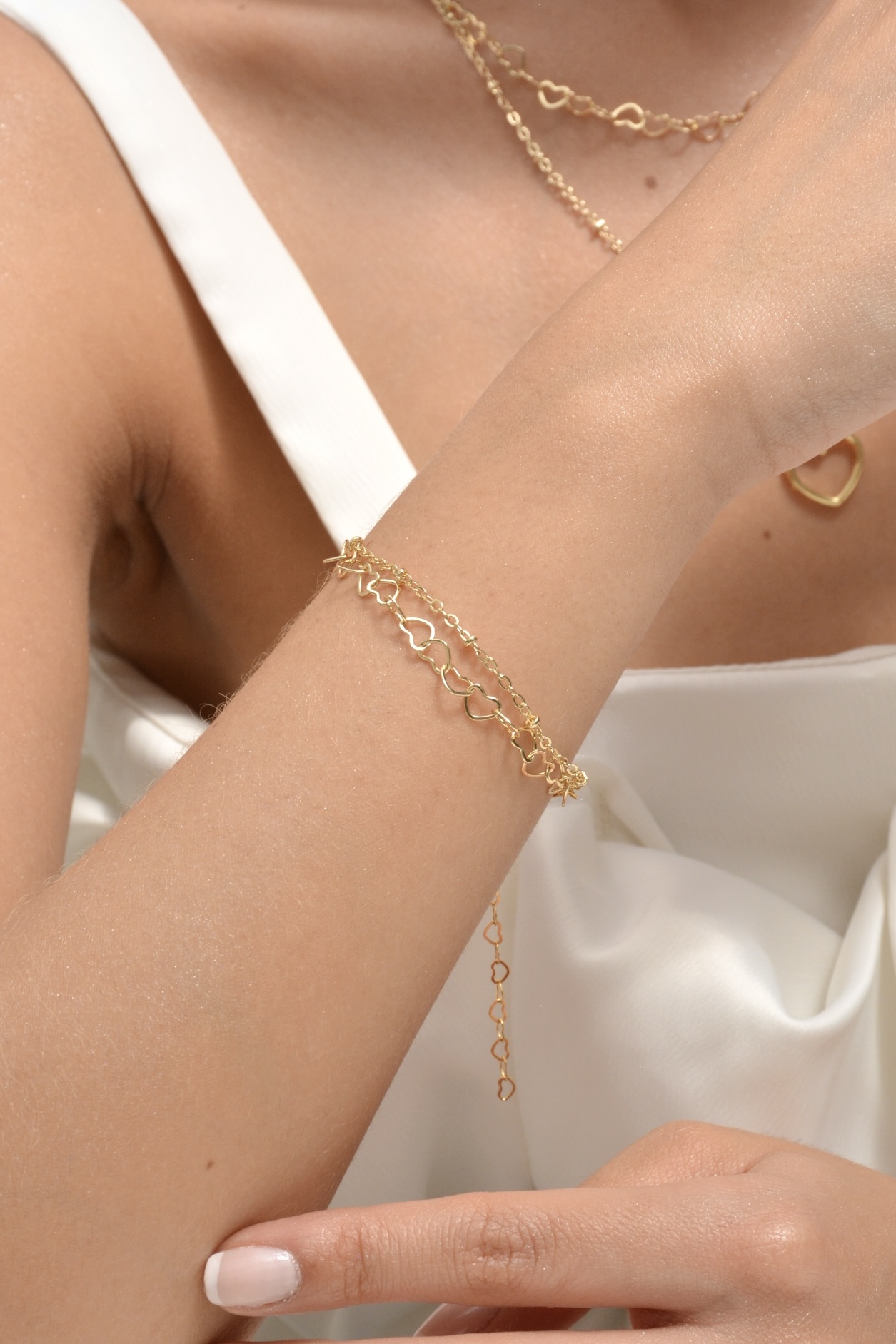 PULSERA DOBLE CORAZÓN Y BALINES