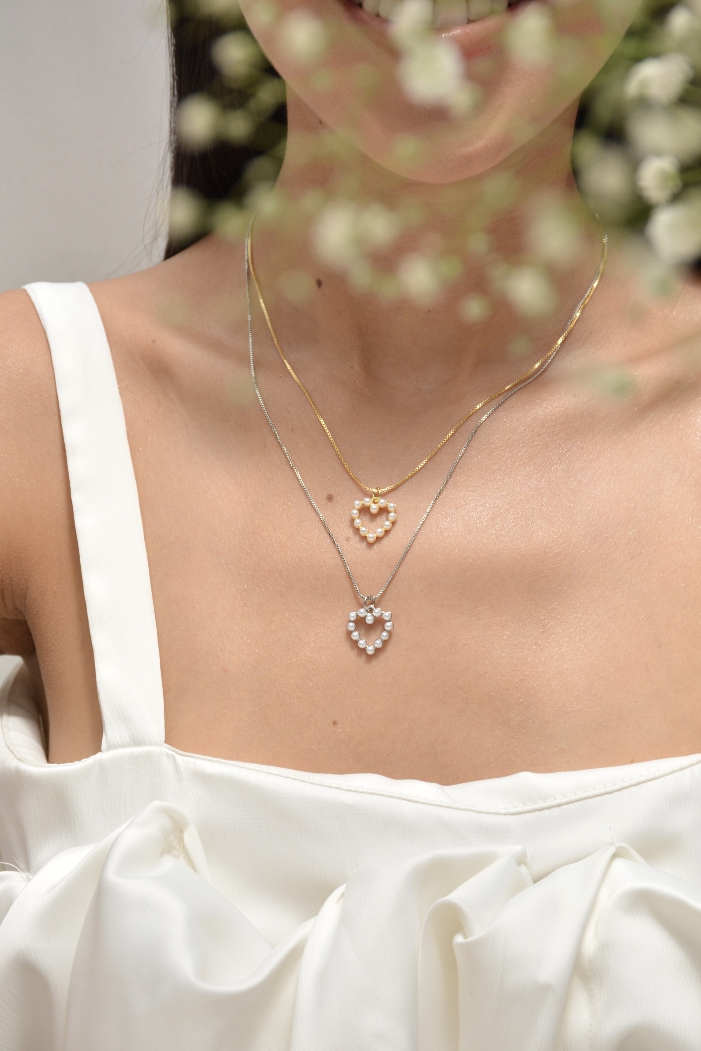 CADENA CORAZÓN PERLAS