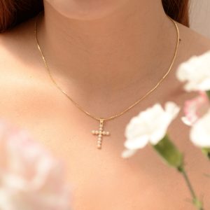 CADENA CRUZ PERLAS
