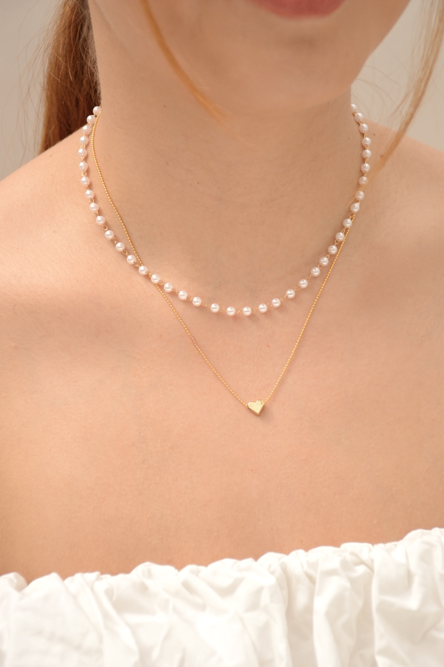 CADENA DOBLE PERLAS Y CORAZÓN