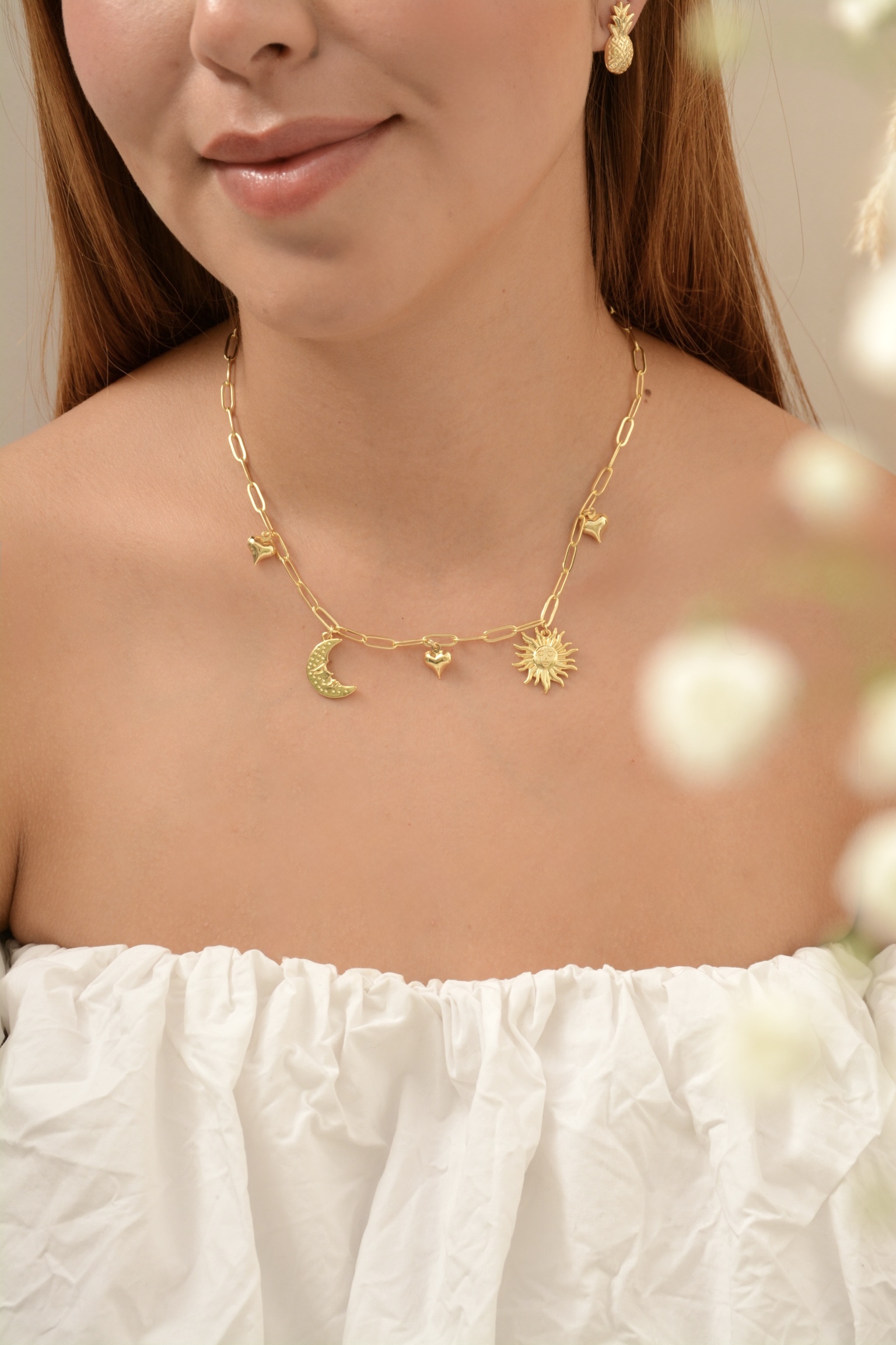 CADENA SOL LUNA Y CORAZONES