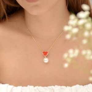 CADENA CORAZÓN ROJO CON PERLA