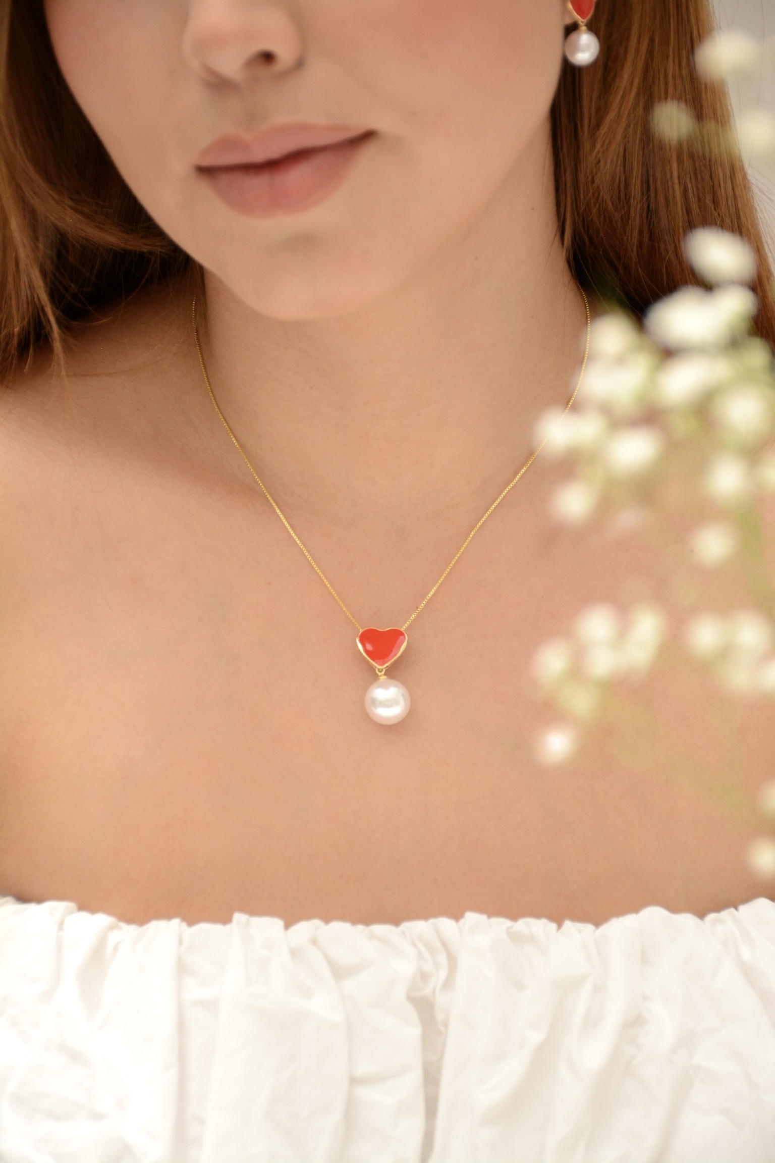 CADENA CORAZÓN ROJO CON PERLA